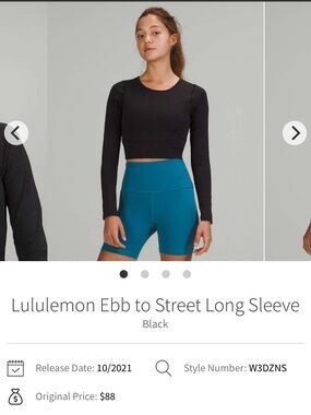 lululemon athletica Ebb to Street Long Sleeve Crop Top - Black size 6